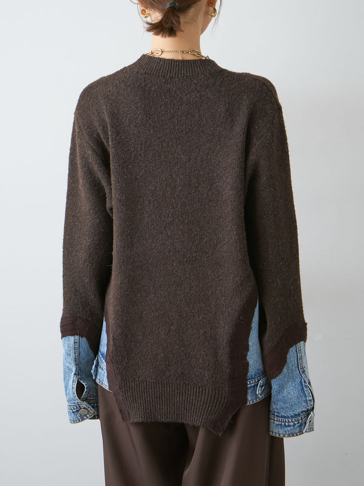 [予約]デニムドッキングニットプルオーバー/brown
