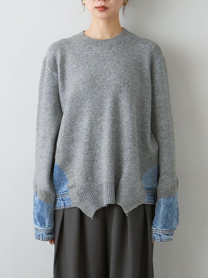 [予約]デニムドッキングニットプルオーバー/gray