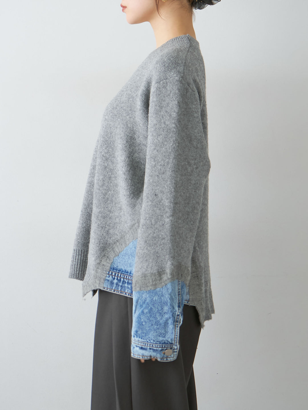 [予約]デニムドッキングニットプルオーバー/gray