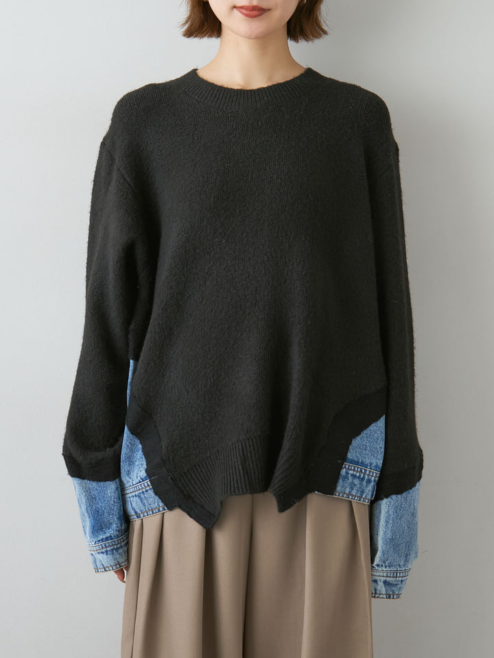 [予約]デニムドッキングニットプルオーバー/black