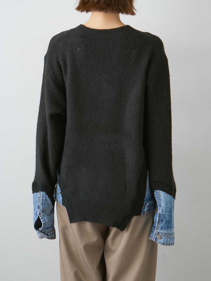 [予約]デニムドッキングニットプルオーバー/black