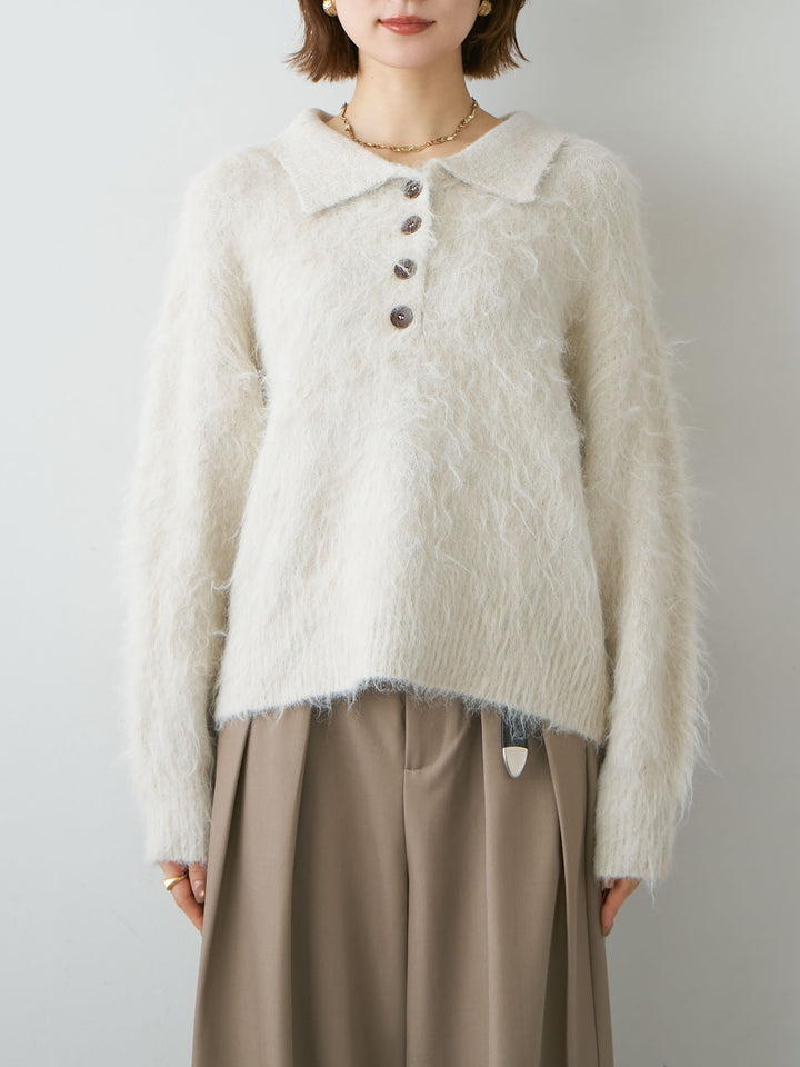 [予約]ヘンリーシャギーニットトップス/oatmeal