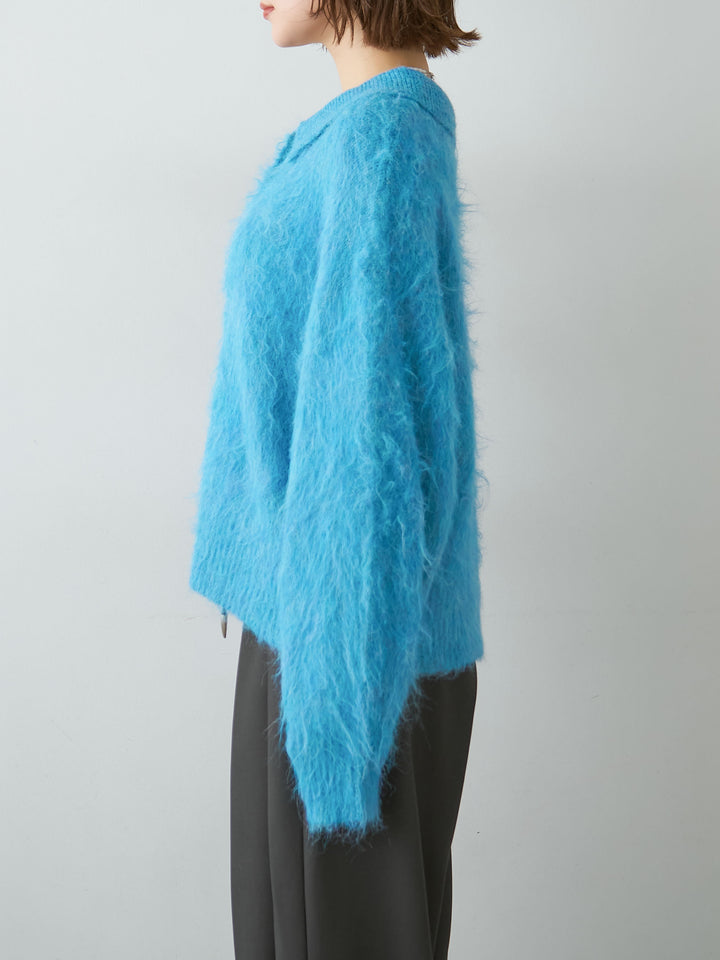 [予約]ヘンリーシャギーニットトップス/blue