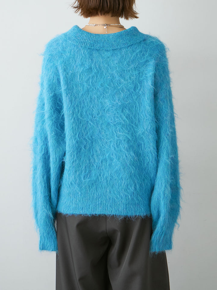 [予約]ヘンリーシャギーニットトップス/blue