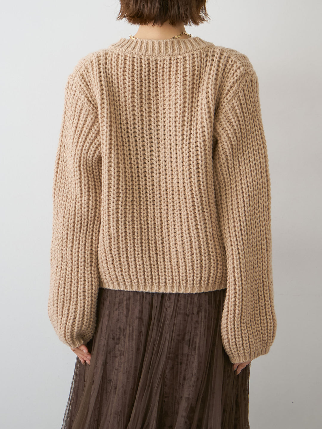 [予約]ビッグゴールドボタンリブニットカーディガン/beige