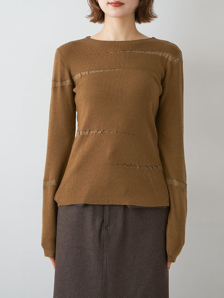 [予約]クラッシュデザインニットトップス/beige
