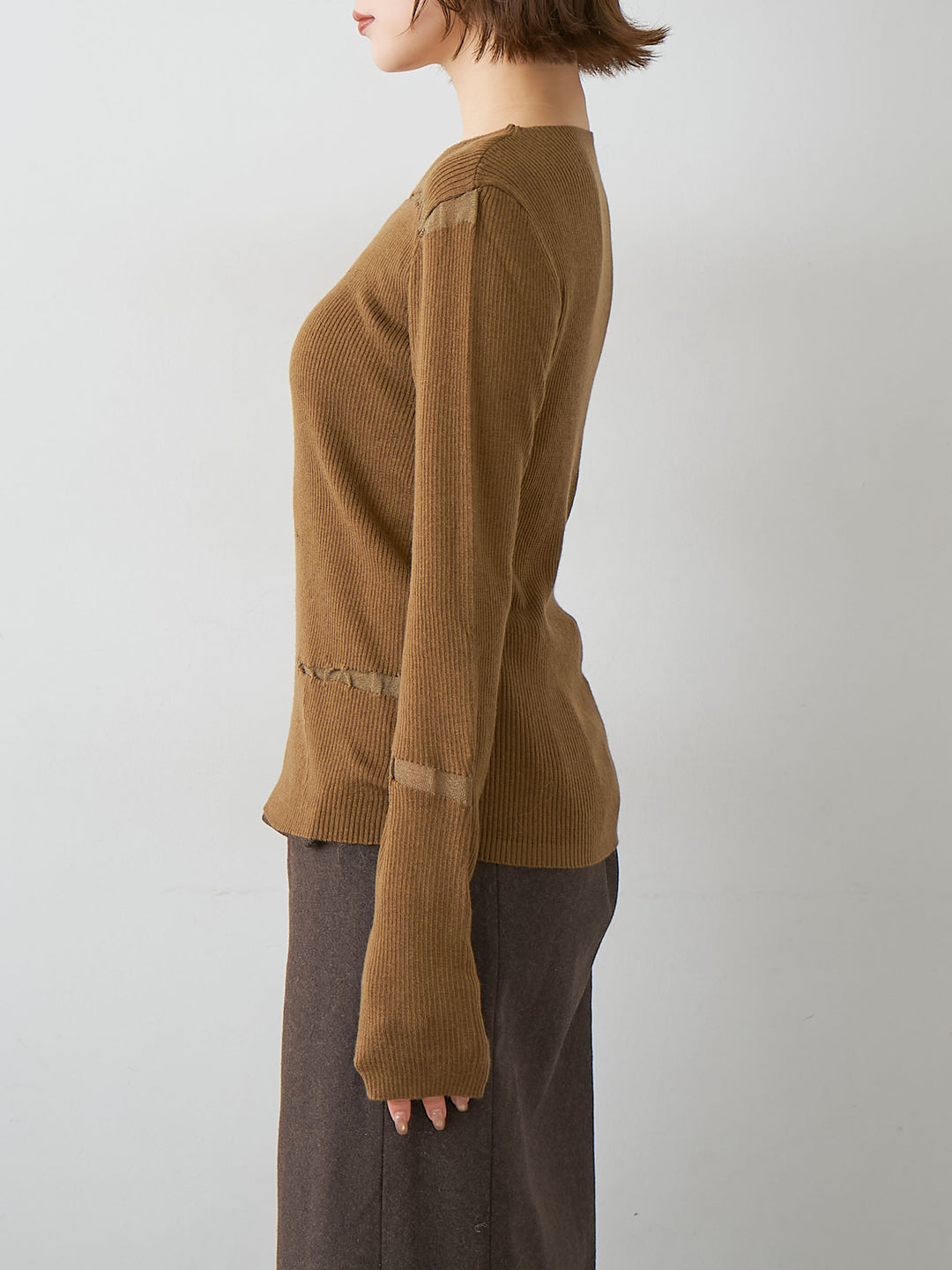 [予約]クラッシュデザインニットトップス/beige