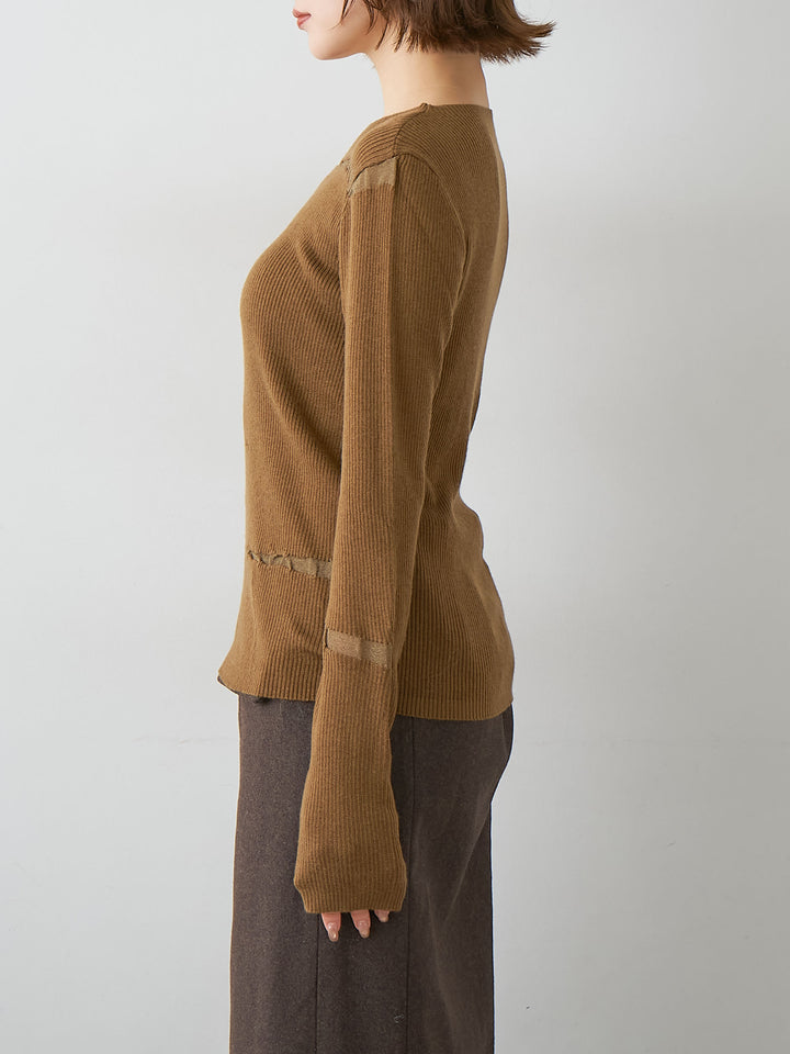 [予約]クラッシュデザインニットトップス/beige