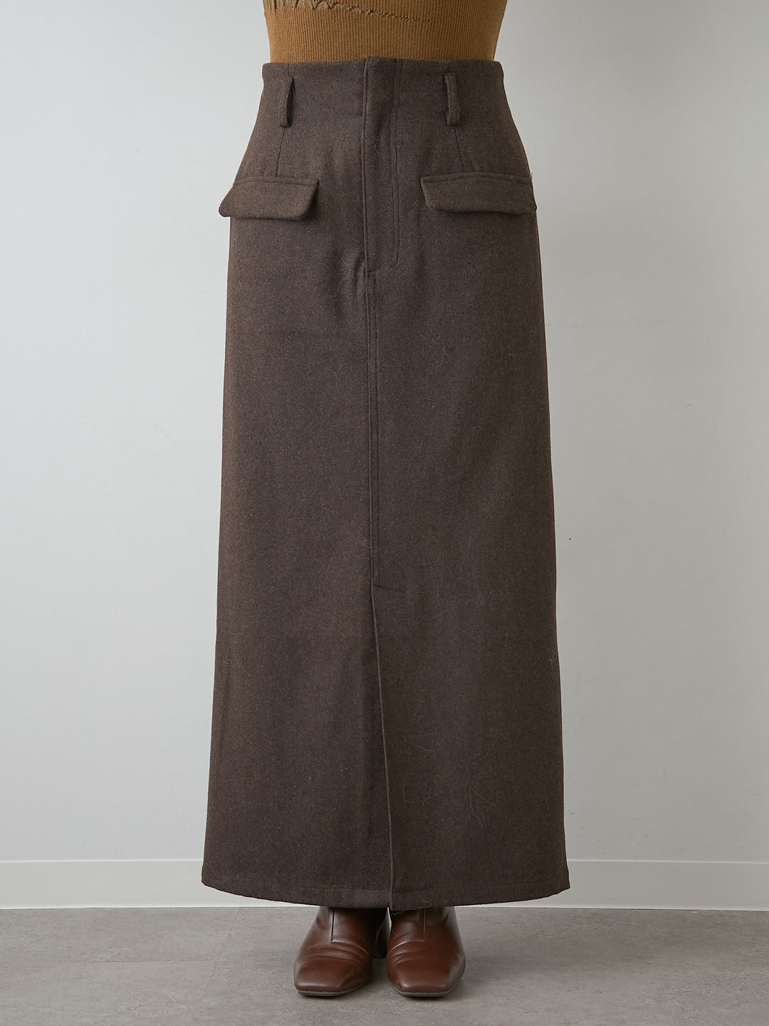 [予約]メルトンフラップ付ストレートスカート/brown