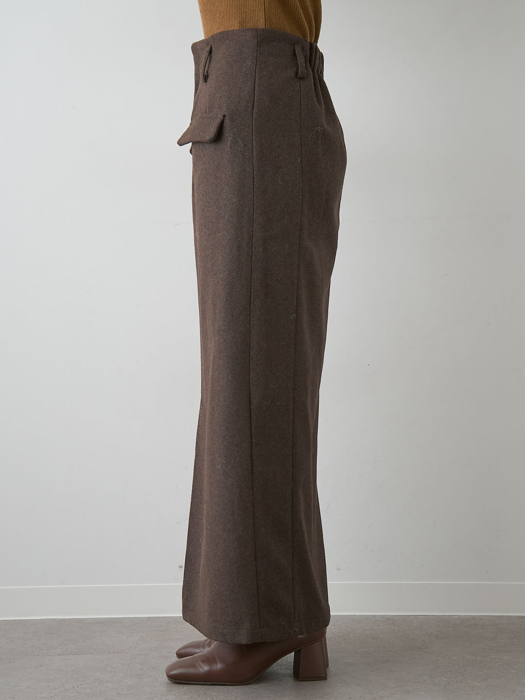[予約]メルトンフラップ付ストレートスカート/brown