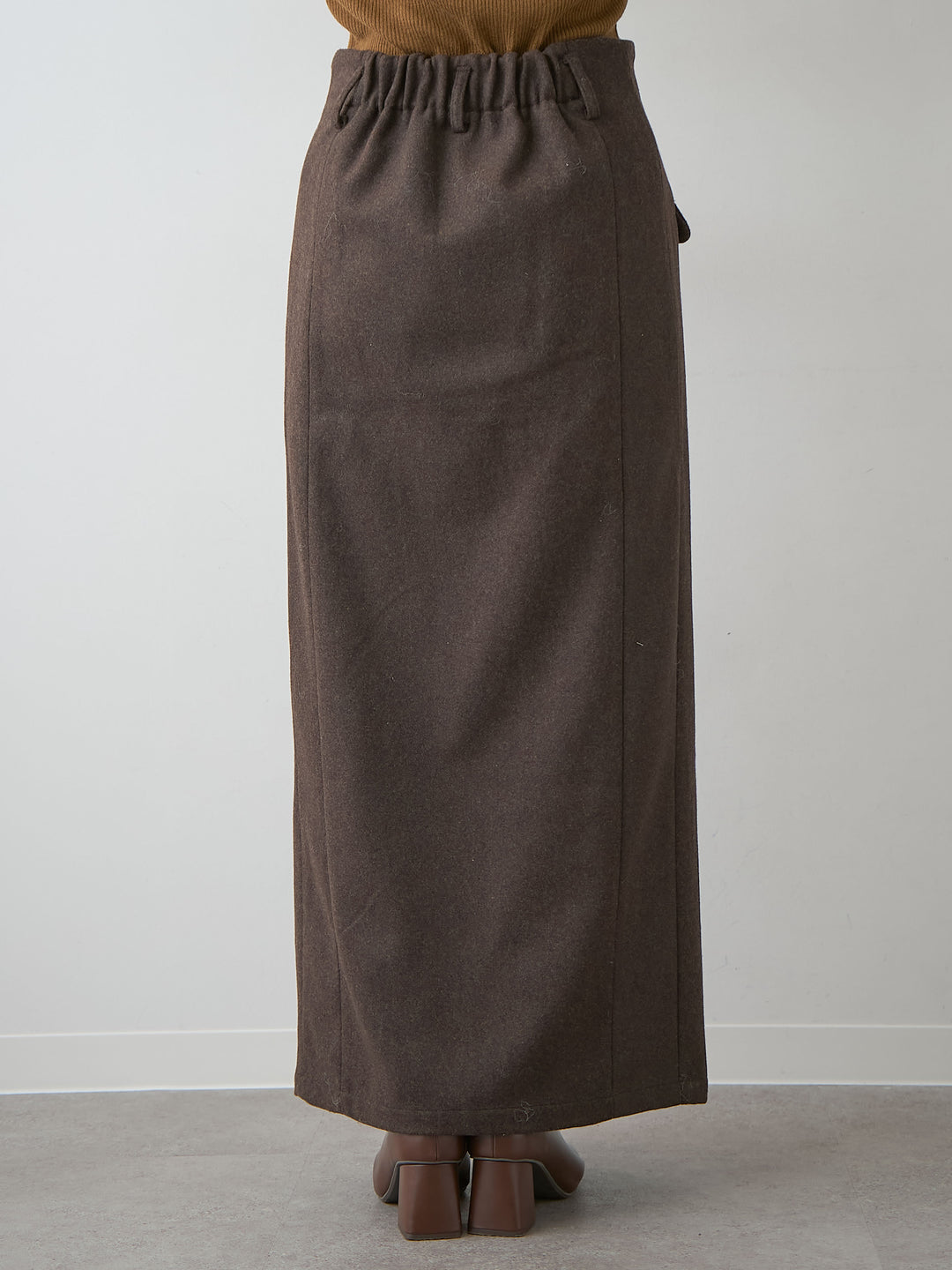 [予約]メルトンフラップ付ストレートスカート/brown