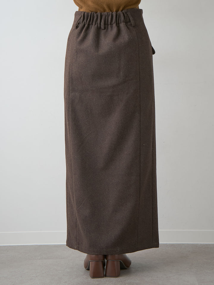 [予約]メルトンフラップ付ストレートスカート/brown