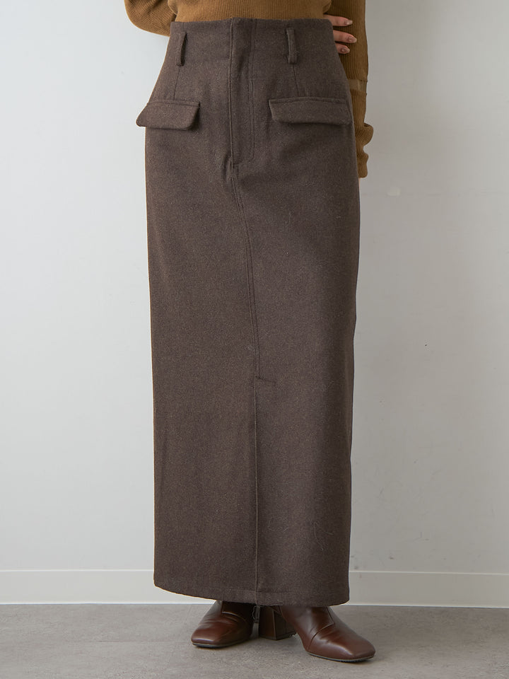 [予約]メルトンフラップ付ストレートスカート/brown