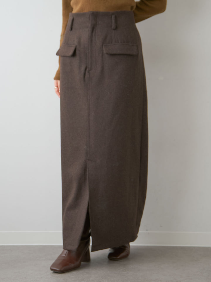 [予約]メルトンフラップ付ストレートスカート/brown