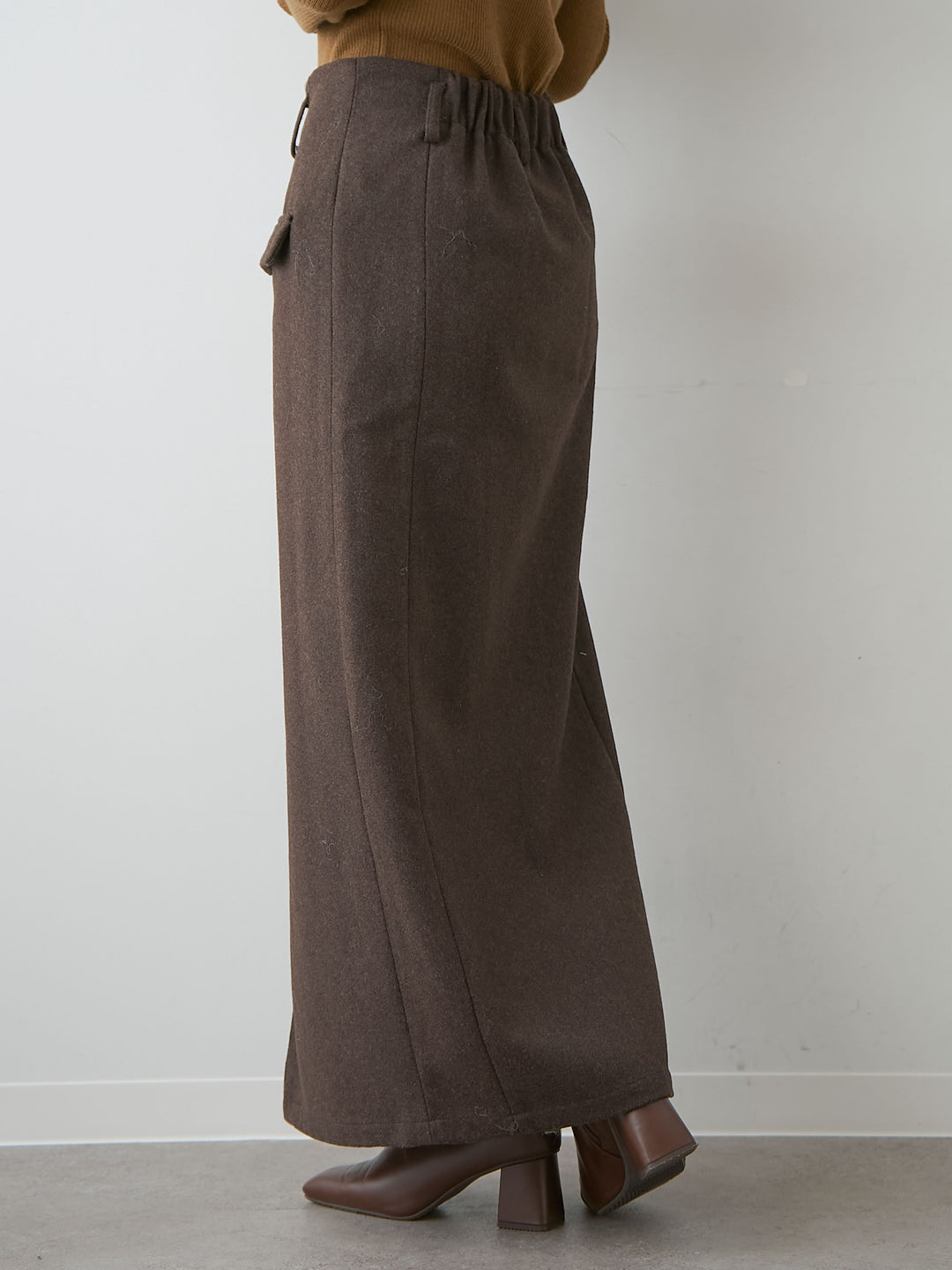 [予約]メルトンフラップ付ストレートスカート/brown