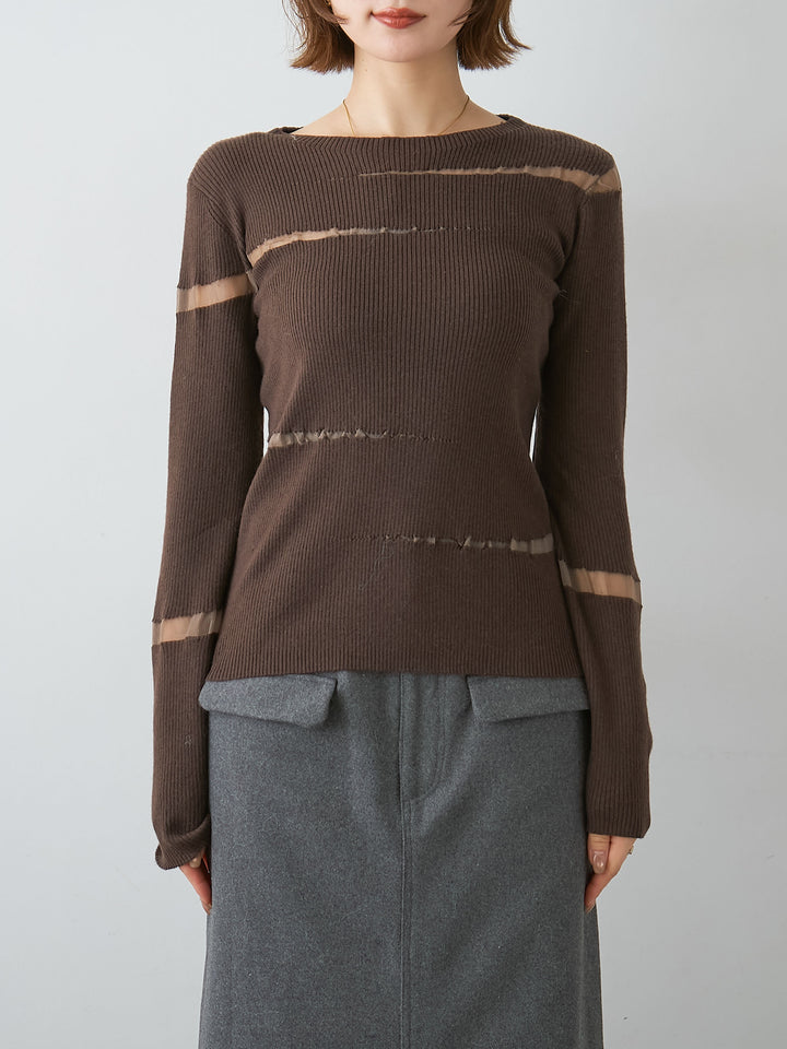 [予約]クラッシュデザインニットトップス/brown