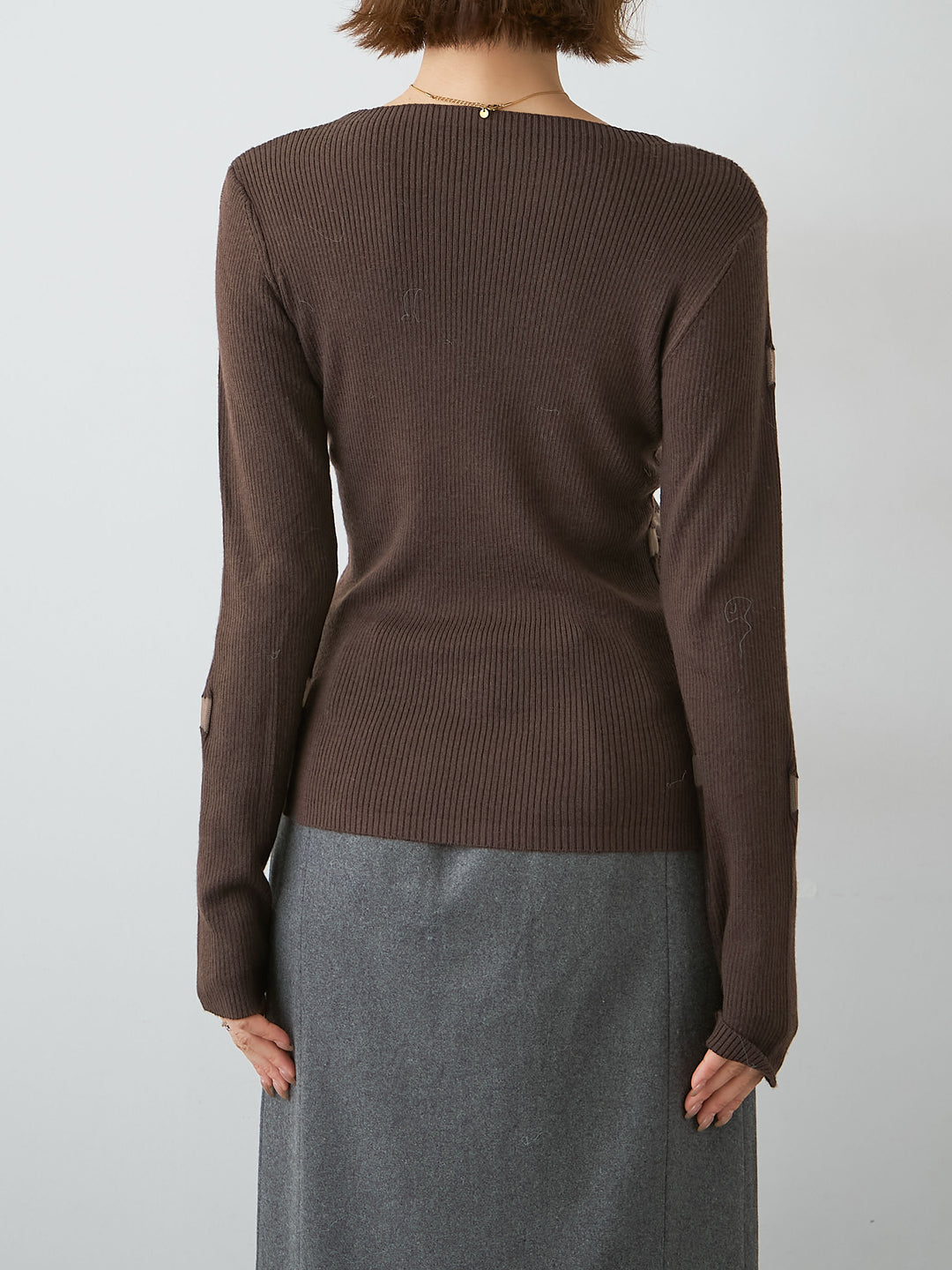[予約]クラッシュデザインニットトップス/brown