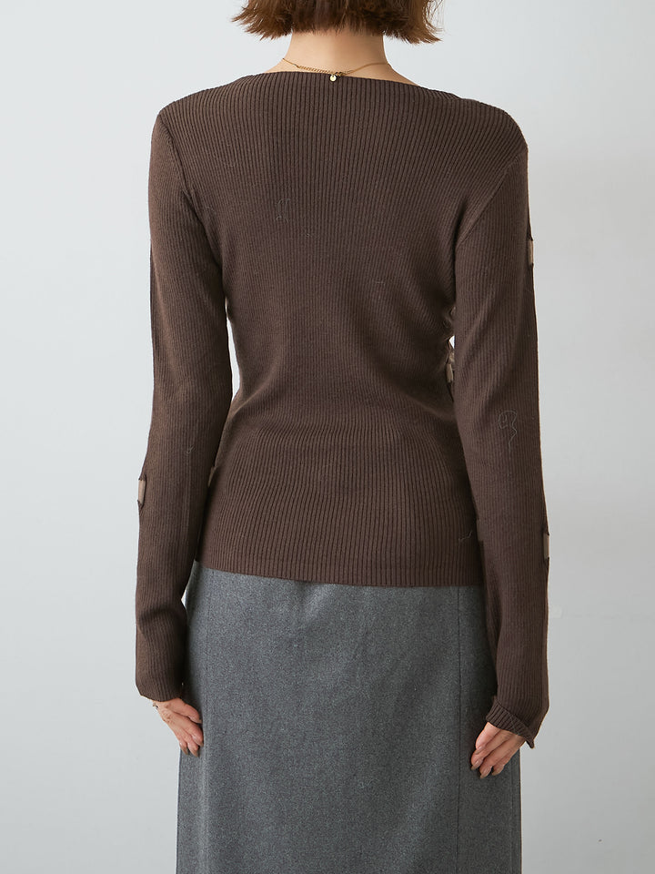 [予約]クラッシュデザインニットトップス/brown