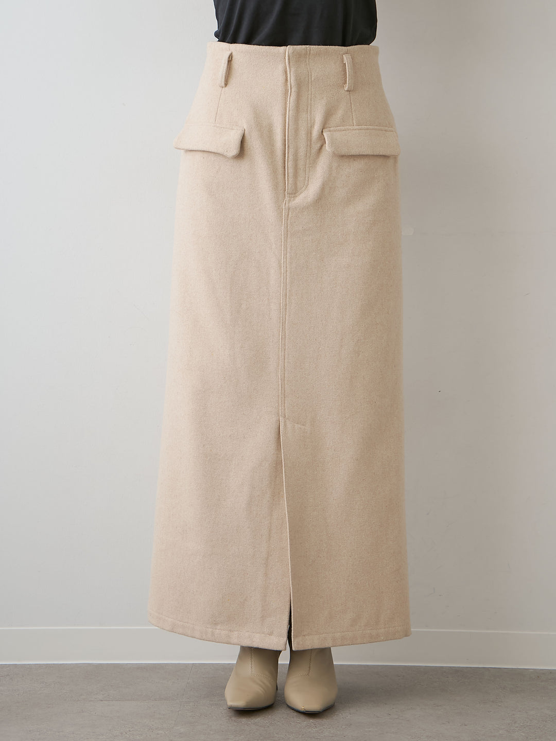 [予約]メルトンフラップ付ストレートスカート/beige