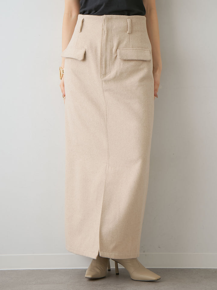 [予約]メルトンフラップ付ストレートスカート/beige