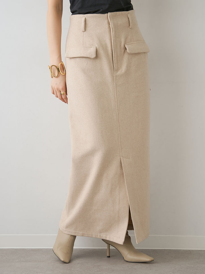 [予約]メルトンフラップ付ストレートスカート/beige
