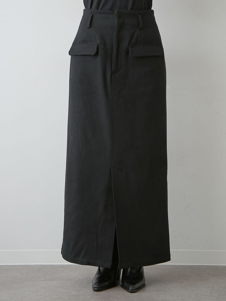 [予約]メルトンフラップ付ストレートスカート/black