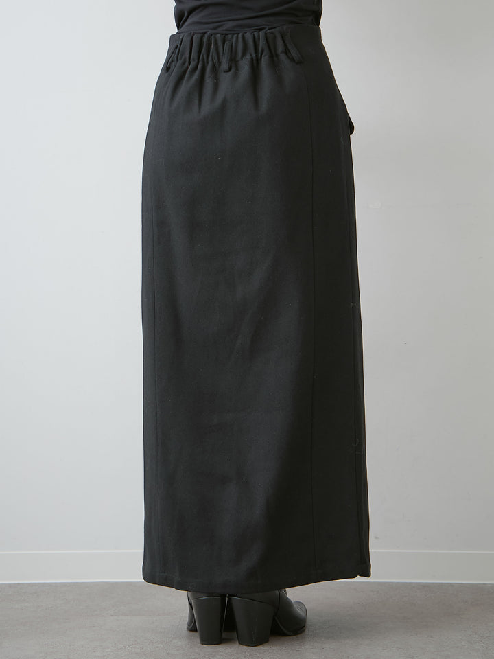 [予約]メルトンフラップ付ストレートスカート/black