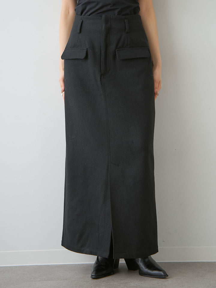[予約]メルトンフラップ付ストレートスカート/black