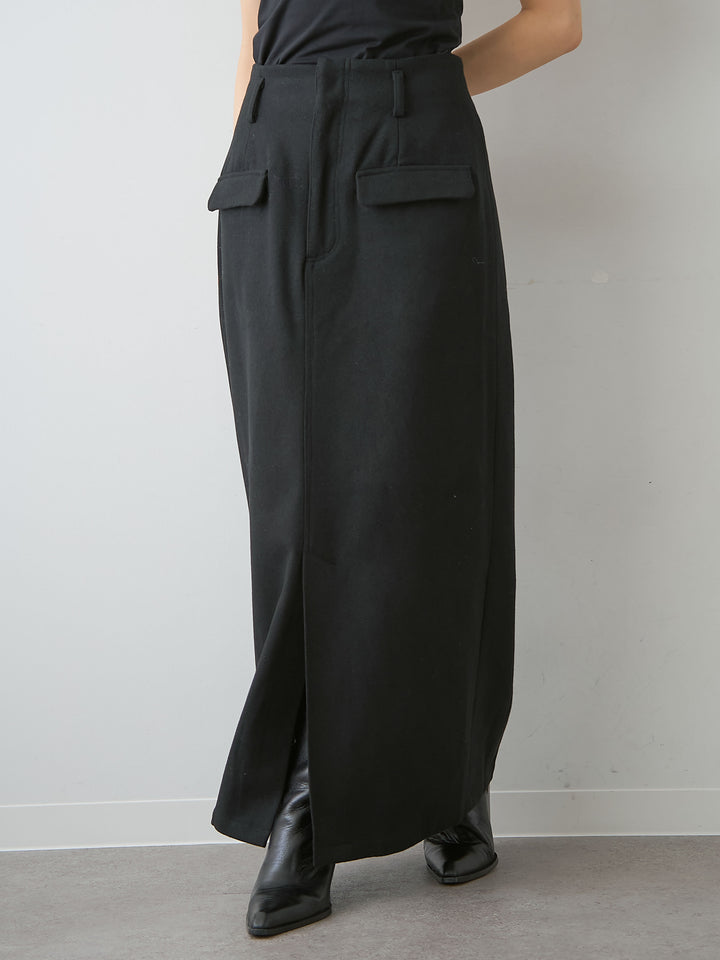 [予約]メルトンフラップ付ストレートスカート/black
