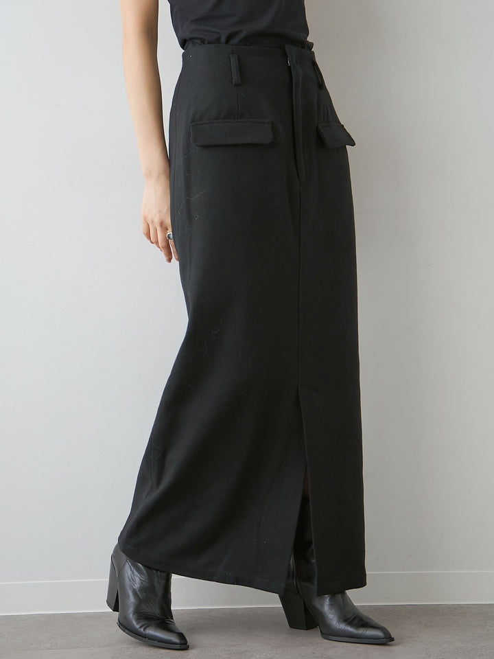 [予約]メルトンフラップ付ストレートスカート/black