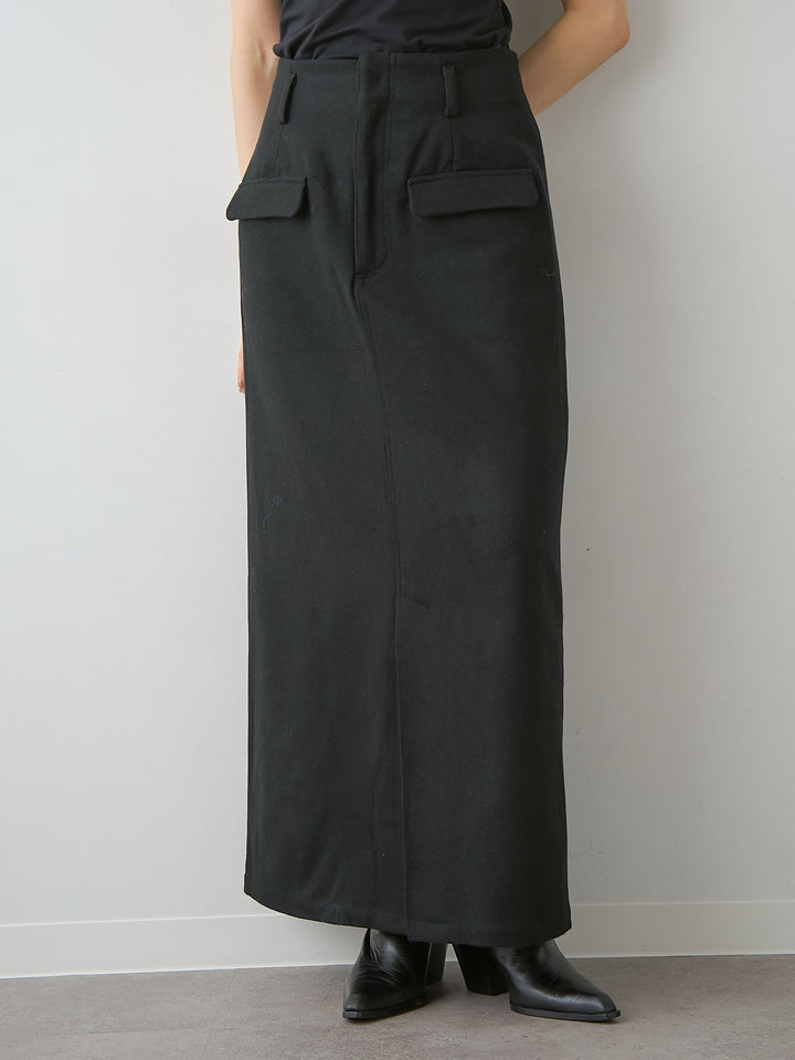 [予約]メルトンフラップ付ストレートスカート/black