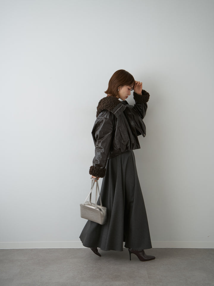 [予約]レザータッチショートファーライナーブルゾン/brown