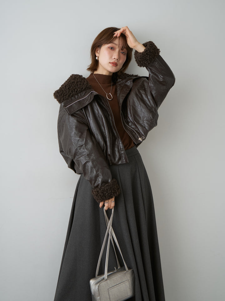 [予約]レザータッチショートファーライナーブルゾン/brown
