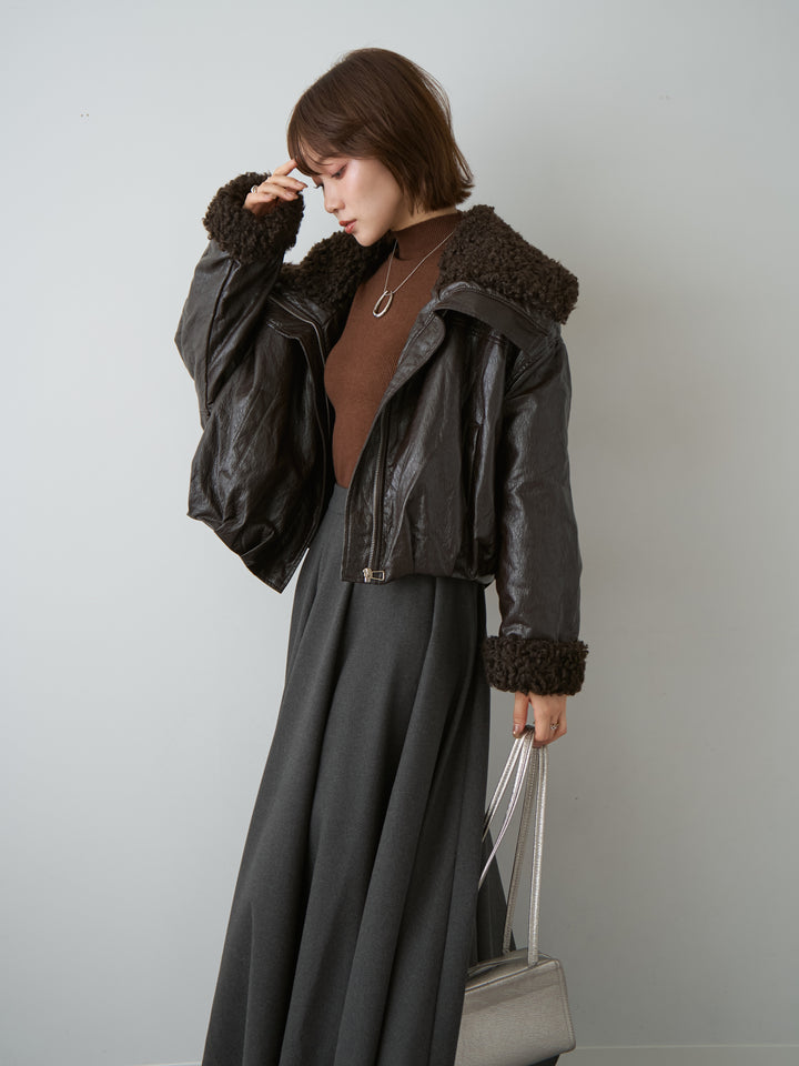 [予約]レザータッチショートファーライナーブルゾン/brown