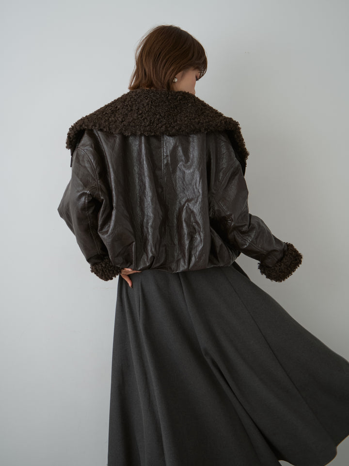 [予約]レザータッチショートファーライナーブルゾン/brown
