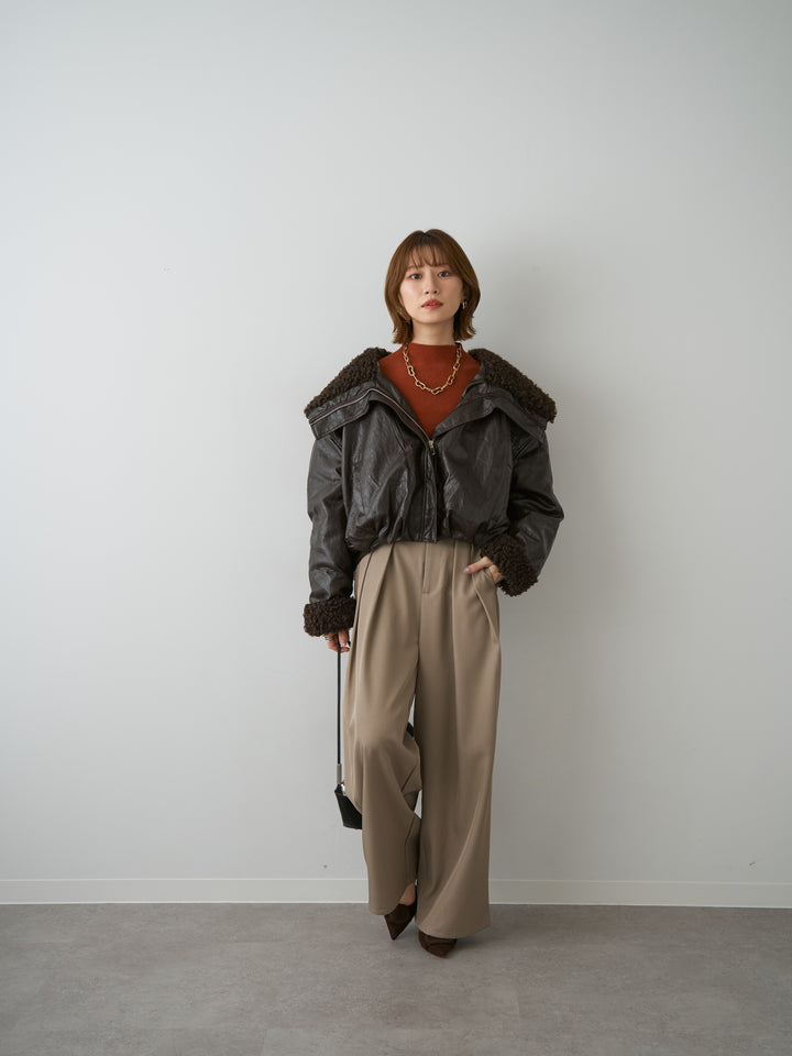 [予約]レザータッチショートファーライナーブルゾン/brown