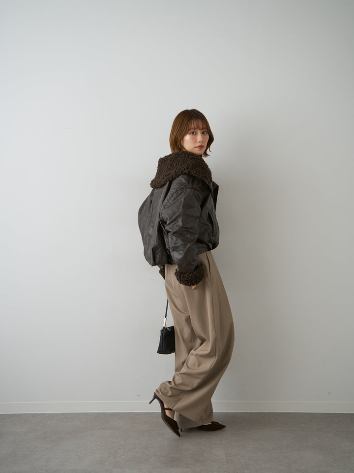 [予約]レザータッチショートファーライナーブルゾン/brown