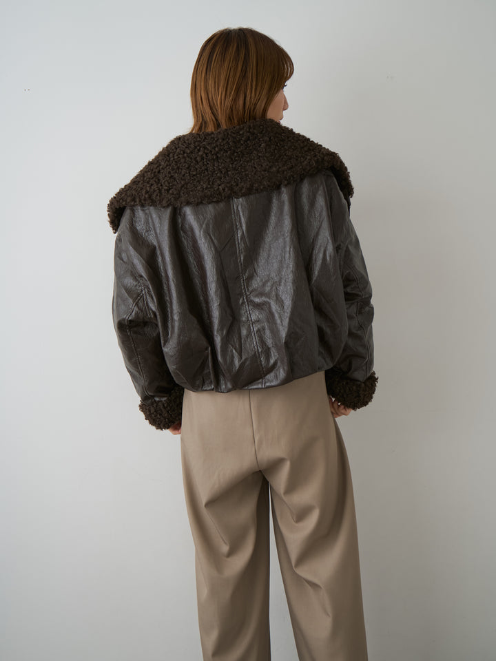 [予約]レザータッチショートファーライナーブルゾン/brown