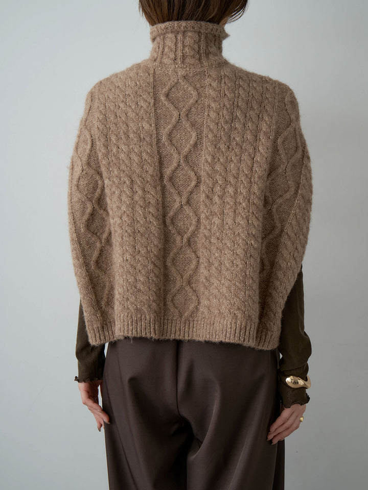 [予約]ケーブルケープニットトップス/brown