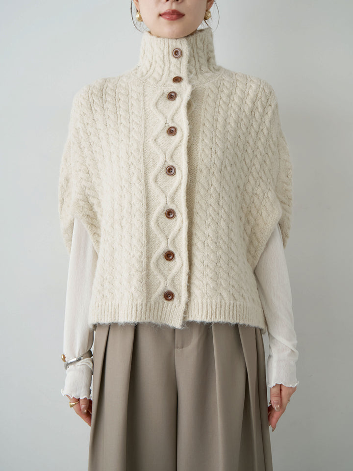 [予約]ケーブルケープニットトップス/beige