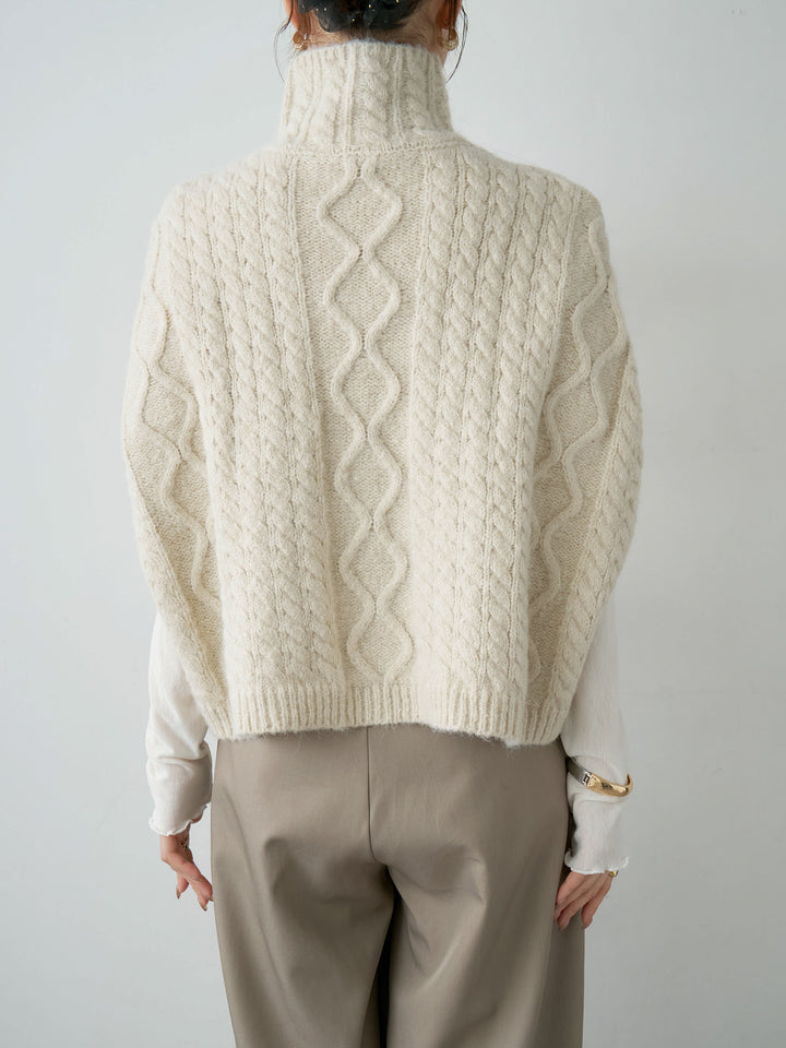 [予約]ケーブルケープニットトップス/beige