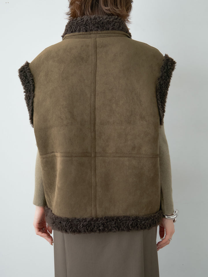 [予約]リバーシブルムートンライクオーバーベスト/khaki