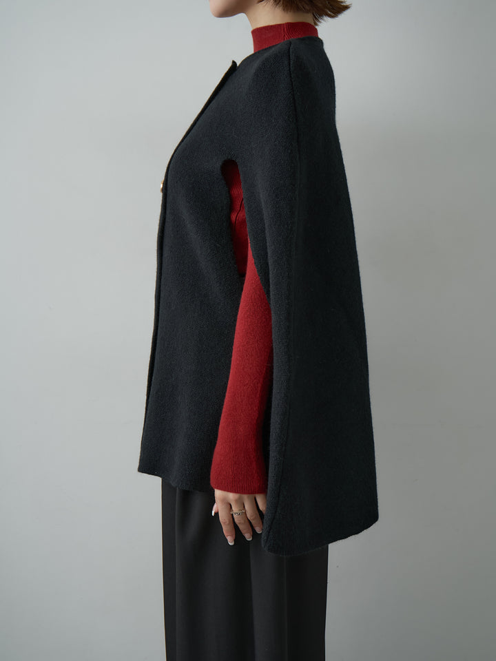 [予約]ゴールドボタンニットケープコート/black