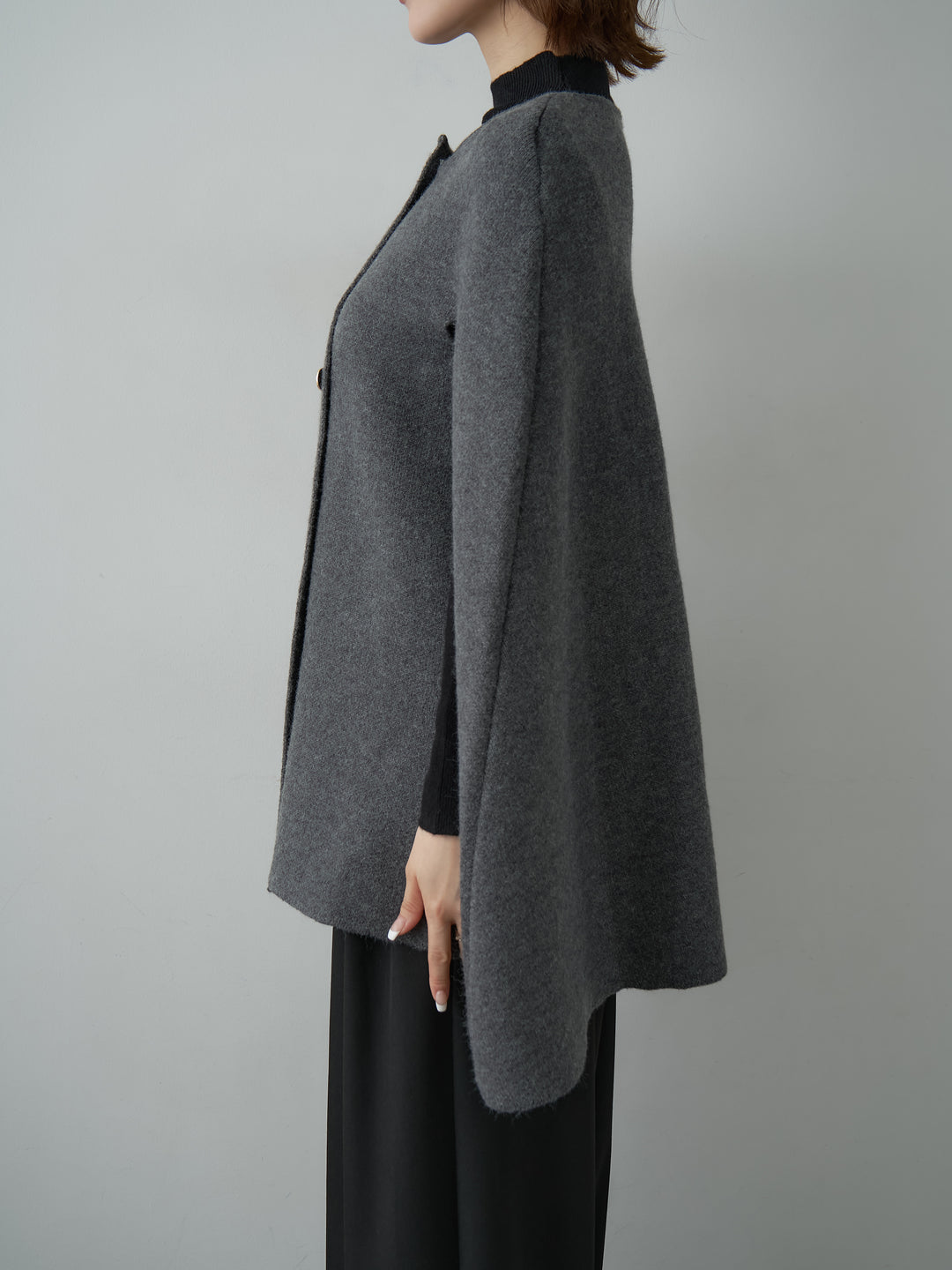 [予約]ゴールドボタンニットケープコート/gray
