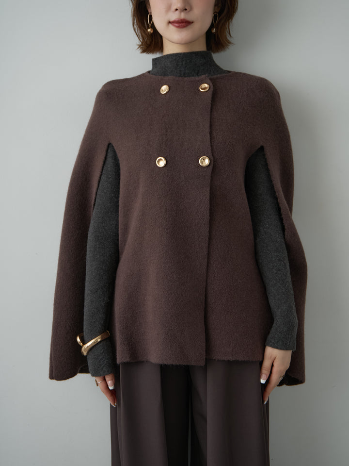 [予約]ゴールドボタンニットケープコート/brown