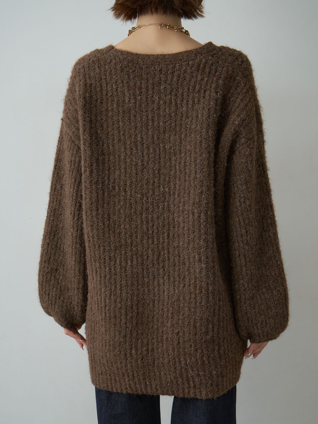 [予約]フローラルビーズニットロングカーディガン/brown
