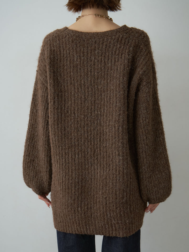 [予約]フローラルビーズニットロングカーディガン/brown