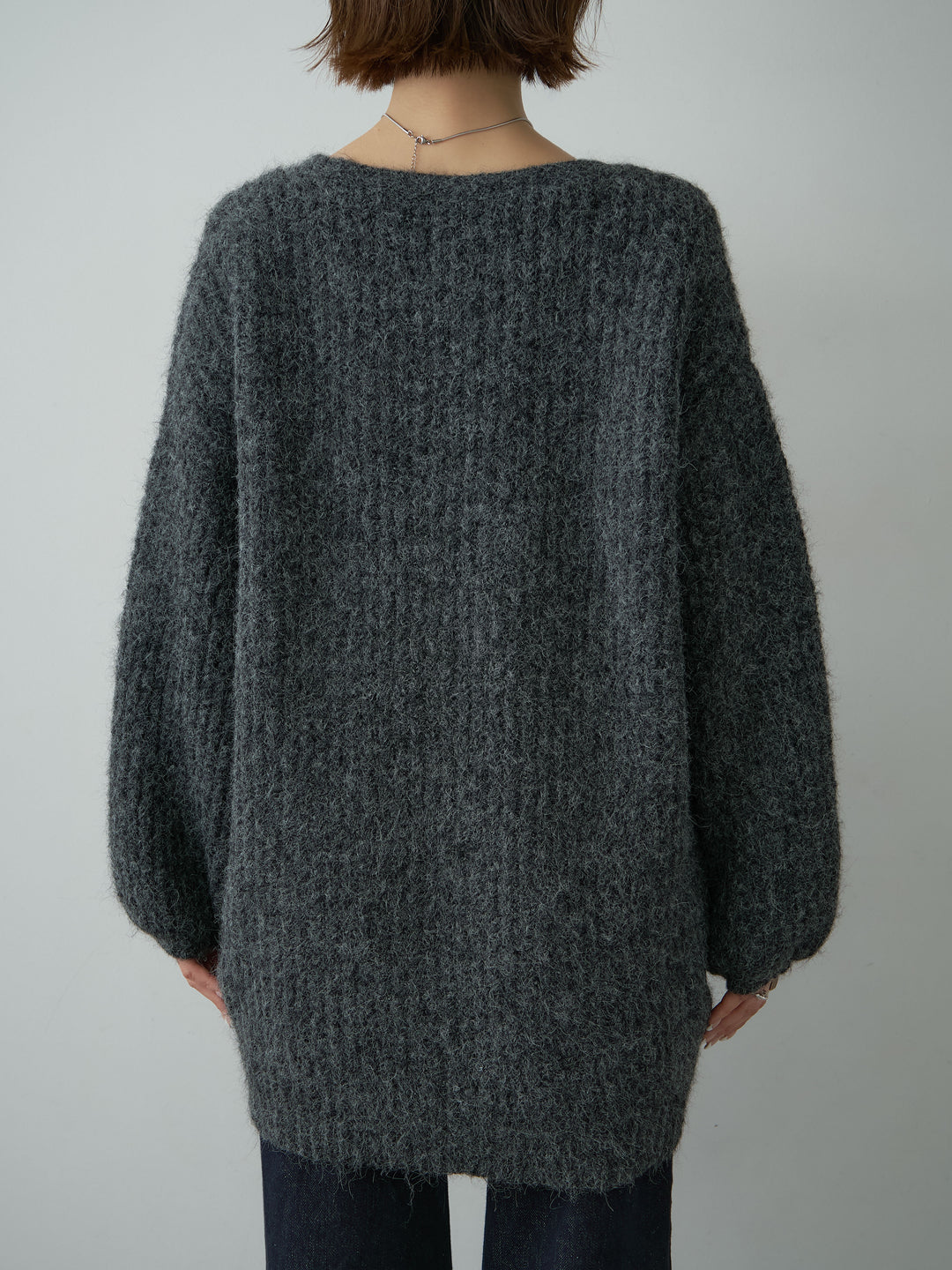 [予約]フローラルビーズニットロングカーディガン/darkgray