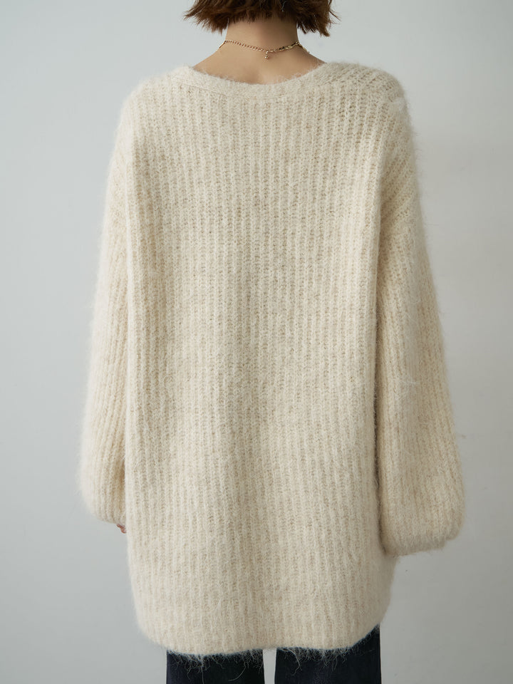 [予約]フローラルビーズニットロングカーディガン/beige