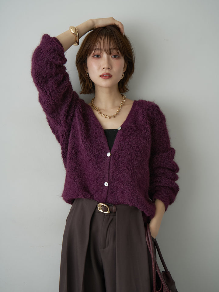 [SET]ブークレクロップニットカーディガン+ベルトループデザインワイドパンツ(2set)